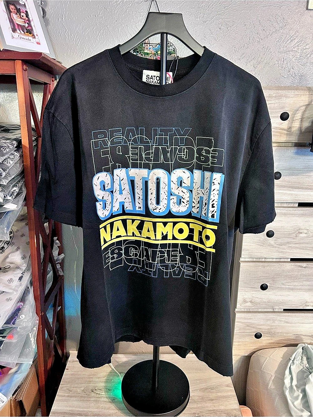 High quality Satoshi Nakamoto Escape Reality Tee Graphic Short Sleeve Black
